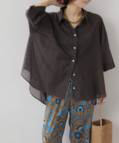 JOURNAL STANDARD relume(ジャーナルスタンダード レリューム)の「シアーコットンハーフスリーブビッグシャツ(シャツ/ブラウス・レディース・チャコールグレー/ブルー系その他/キャメル・FREE)」の7枚目の写真
