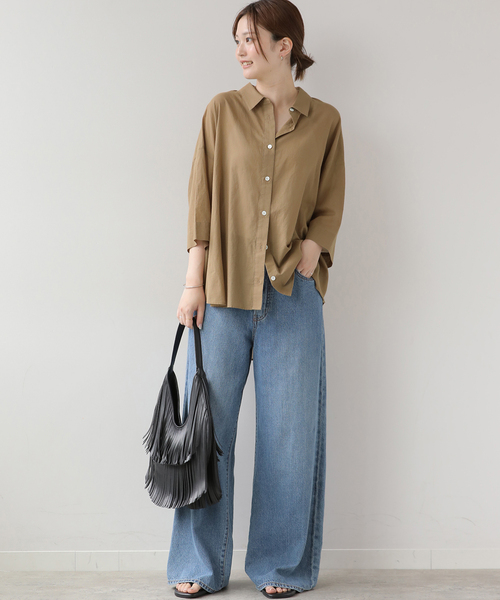 JOURNAL STANDARD relume(ジャーナルスタンダード レリューム)の「シアーコットンハーフスリーブビッグシャツ(シャツ/ブラウス・レディース・チャコールグレー/ブルー系その他/キャメル・FREE)」の11枚目の写真