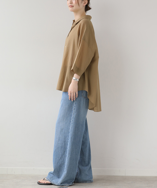 JOURNAL STANDARD relume(ジャーナルスタンダード レリューム)の「シアーコットンハーフスリーブビッグシャツ(シャツ/ブラウス・レディース・チャコールグレー/ブルー系その他/キャメル・FREE)」の12枚目の写真