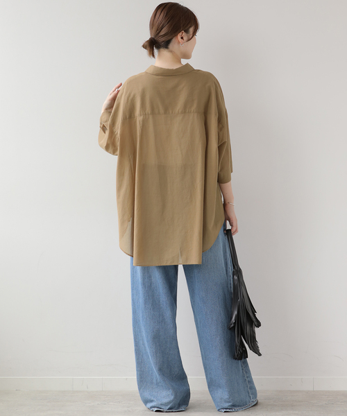 JOURNAL STANDARD relume(ジャーナルスタンダード レリューム)の「シアーコットンハーフスリーブビッグシャツ(シャツ/ブラウス・レディース・チャコールグレー/ブルー系その他/キャメル・FREE)」の13枚目の写真