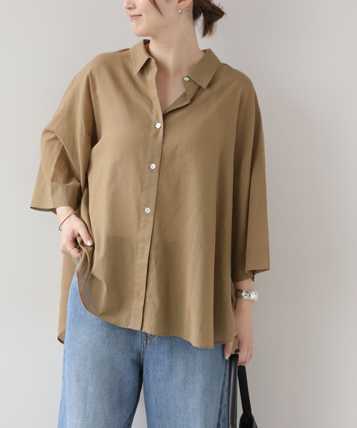 JOURNAL STANDARD relume(ジャーナルスタンダード レリューム)の「シアーコットンハーフスリーブビッグシャツ(シャツ/ブラウス・レディース・チャコールグレー/ブルー系その他/キャメル・FREE)」の14枚目の写真