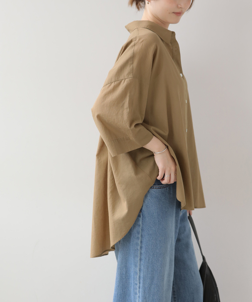 JOURNAL STANDARD relume(ジャーナルスタンダード レリューム)の「シアーコットンハーフスリーブビッグシャツ(シャツ/ブラウス・レディース・チャコールグレー/ブルー系その他/キャメル・FREE)」の15枚目の写真