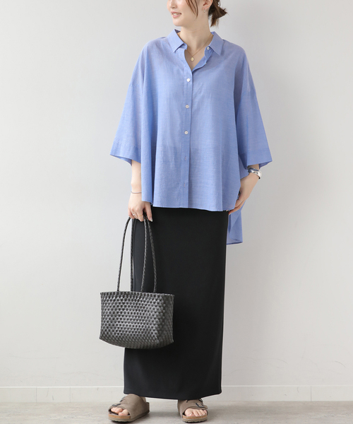 JOURNAL STANDARD relume(ジャーナルスタンダード レリューム)の「シアーコットンハーフスリーブビッグシャツ(シャツ/ブラウス・レディース・チャコールグレー/ブルー系その他/キャメル・FREE)」の17枚目の写真