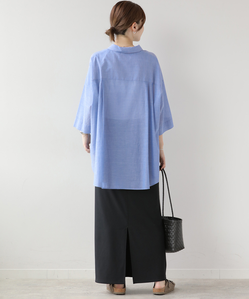 JOURNAL STANDARD relume(ジャーナルスタンダード レリューム)の「シアーコットンハーフスリーブビッグシャツ(シャツ/ブラウス・レディース・チャコールグレー/ブルー系その他/キャメル・FREE)」の19枚目の写真