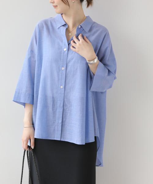 JOURNAL STANDARD relume(ジャーナルスタンダード レリューム)の「シアーコットンハーフスリーブビッグシャツ(シャツ/ブラウス・レディース・チャコールグレー/ブルー系その他/キャメル・FREE)」の20枚目の写真