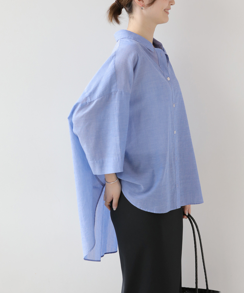 JOURNAL STANDARD relume(ジャーナルスタンダード レリューム)の「シアーコットンハーフスリーブビッグシャツ(シャツ/ブラウス・レディース・チャコールグレー/ブルー系その他/キャメル・FREE)」の21枚目の写真
