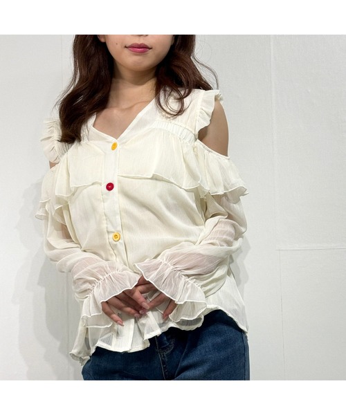 marcydorn(マーシードルン)の「シフォン フリル オフショル トップス ブラウス シャツ(シャツ/ブラウス・レディース・ベージュ・S/M/L)」の13枚目の写真
