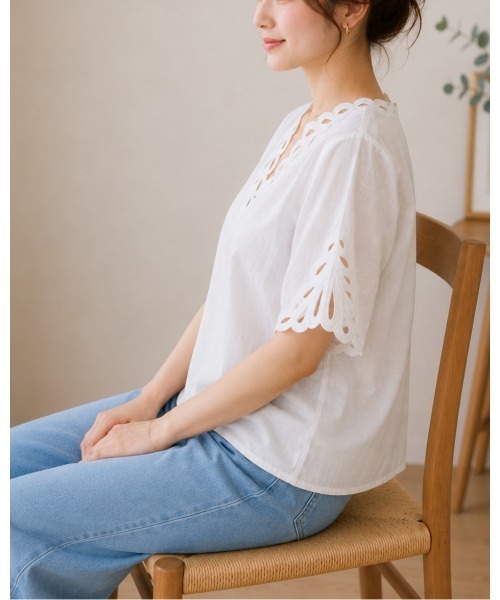 FAZVY(ファズビー)の「Vネックリネン風ブラウス(シャツ/ブラウス・レディース・ブルー/ホワイト・M)」の12枚目の写真