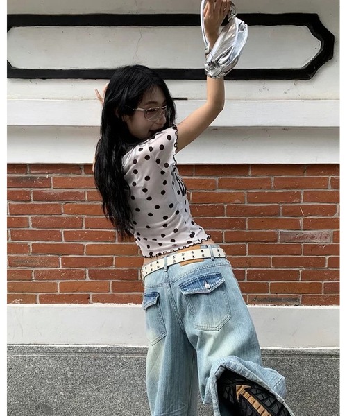 inst.ALL(インストール)の「ドット柄ロゴプリントシアーTシャツ(Tシャツ/カットソー・レディース・ブラック/ホワイト・M)」の22枚目の写真