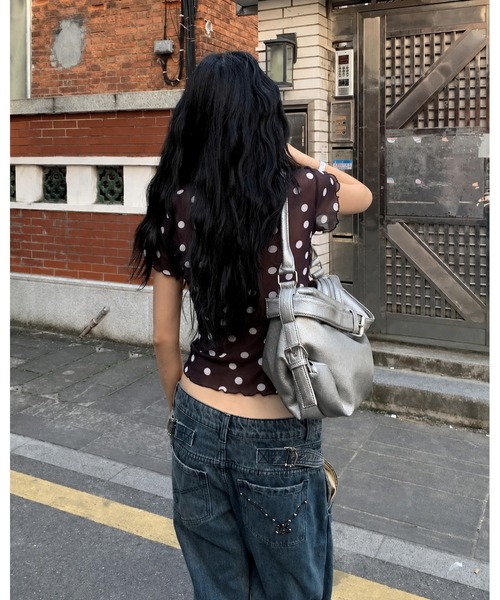 inst.ALL(インストール)の「ドット柄ロゴプリントシアーTシャツ(Tシャツ/カットソー・レディース・ブラック/ホワイト・M)」の16枚目の写真