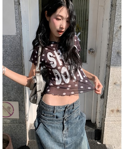 inst.ALL(インストール)の「ドット柄ロゴプリントシアーTシャツ(Tシャツ/カットソー・レディース・ブラック/ホワイト・M)」の17枚目の写真