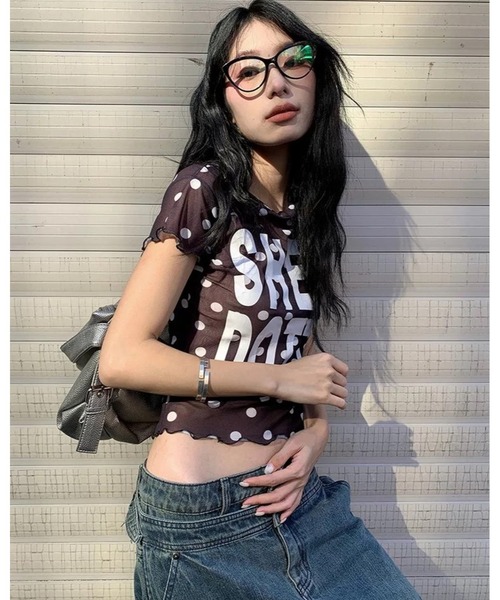 inst.ALL(インストール)の「ドット柄ロゴプリントシアーTシャツ(Tシャツ/カットソー・レディース・ブラック/ホワイト・M)」の18枚目の写真