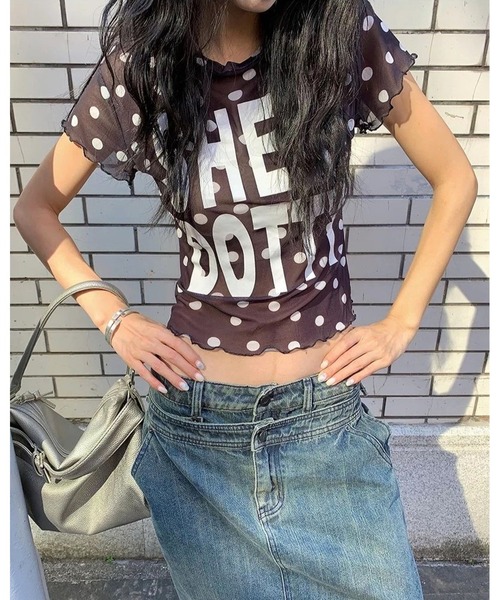 inst.ALL(インストール)の「ドット柄ロゴプリントシアーTシャツ(Tシャツ/カットソー・レディース・ブラック/ホワイト・M)」の19枚目の写真