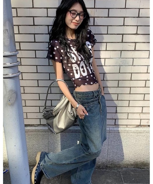 inst.ALL(インストール)の「ドット柄ロゴプリントシアーTシャツ(Tシャツ/カットソー・レディース・ブラック/ホワイト・M)」の20枚目の写真