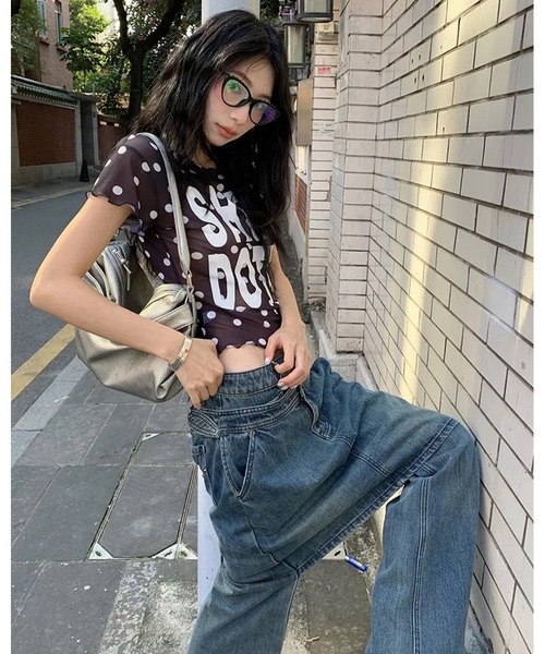 inst.ALL(インストール)の「ドット柄ロゴプリントシアーTシャツ(Tシャツ/カットソー・レディース・ブラック/ホワイト・M)」の21枚目の写真