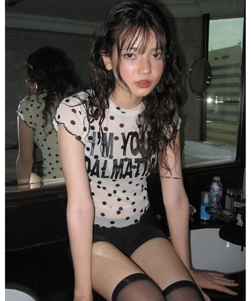 inst.ALL(インストール)の「ドット柄ロゴプリントシアーTシャツ(Tシャツ/カットソー・レディース・ブラック/ホワイト・M)」の10枚目の写真