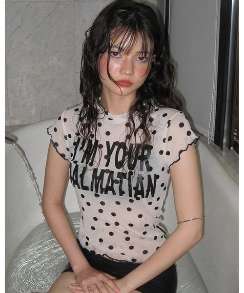 inst.ALL(インストール)の「ドット柄ロゴプリントシアーTシャツ(Tシャツ/カットソー・レディース・ブラック/ホワイト・M)」の13枚目の写真