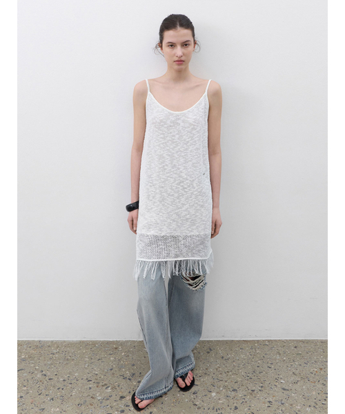 ATELIER NAIN(アトリエナイン)の「FRINGE DETAIL KNIT DRESS (OP-6330)(ワンピース・レディース・ホワイト・FREE)」の1枚目の写真