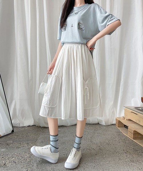 Girly Doll(ガーリードール)の「カーゴ風ワイドフレア7分丈パンツ(その他パンツ・レディース・ホワイト/グレー/ブラック・L/M)」の4枚目の写真