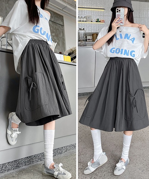 Girly Doll(ガーリードール)の「カーゴ風ワイドフレア7分丈パンツ(その他パンツ・レディース・ホワイト/グレー/ブラック・L/M)」の12枚目の写真