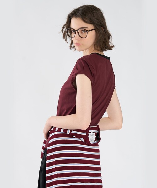 To b. by agnes b.(トゥービーバイアニエスベー)の「To b. by agnes b.× green label relaxing ロゴ刺繍 オーガニックコットン リンガーTシャツ(Tシャツ/カットソー・レディース・ボルドー・FREE)」の13枚目の写真