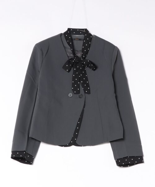 Ritzy(リッツィー)の「水玉リボン付き Vネックショートジャケット(テーラードジャケット・レディース・ブラック/グレー・M)」の19枚目の写真