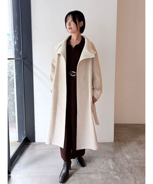 LAGUNAMOON(ラグナムーン)の「ウールジャージスタンドカラーコート(チェスターコート・レディース・チャコールグレー/アイボリー/ブラウン/ピンク・SMALL/MEDIUM)」の8枚目の写真