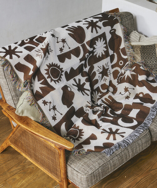 FREAK'S STORE(フリークスストア)の「JACQUARD HOME THROWKET フォークロア・ジャカード織 マルチスローケット(ブランケット・レディース・ベージュ/グリーン/ブラウン・ONE SIZE)」の1枚目の写真