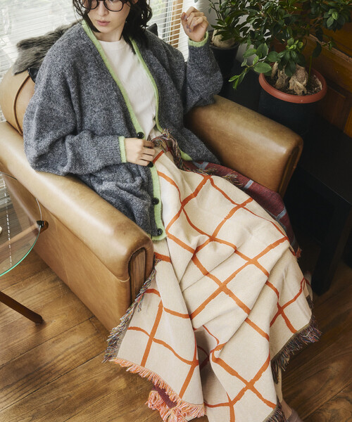 FREAK'S STORE(フリークスストア)の「JACQUARD HOME THROWKET フォークロア・ジャカード織 マルチスローケット(ブランケット・レディース・ベージュ/グリーン/ブラウン・ONE SIZE)」の6枚目の写真