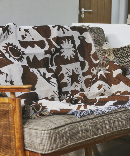 FREAK'S STORE(フリークスストア)の「JACQUARD HOME THROWKET フォークロア・ジャカード織 マルチスローケット(ブランケット・レディース・ベージュ/グリーン/ブラウン・ONE SIZE)」の8枚目の写真