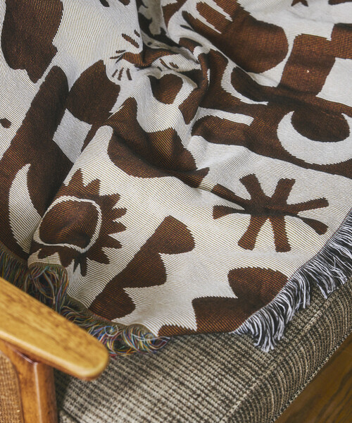 FREAK'S STORE(フリークスストア)の「JACQUARD HOME THROWKET フォークロア・ジャカード織 マルチスローケット(ブランケット・レディース・ベージュ/グリーン/ブラウン・ONE SIZE)」の9枚目の写真