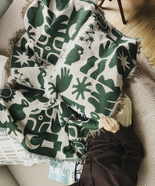 FREAK'S STORE(フリークスストア)の「JACQUARD HOME THROWKET フォークロア・ジャカード織 マルチスローケット(ブランケット・レディース・ベージュ/グリーン/ブラウン・ONE SIZE)」の12枚目の写真
