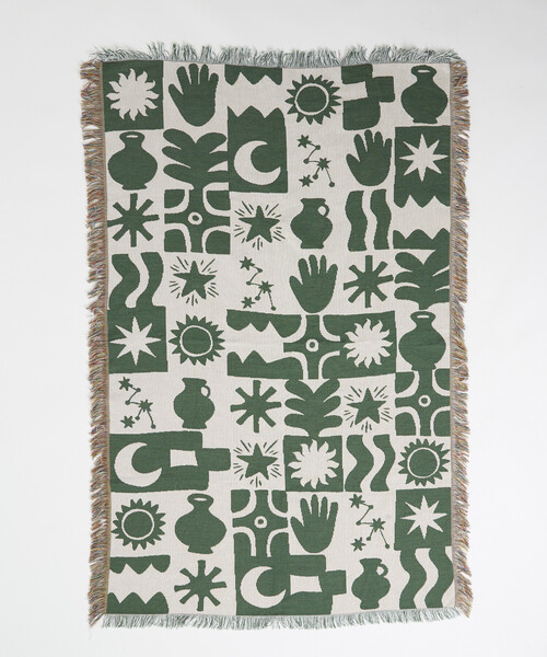 FREAK'S STORE(フリークスストア)の「JACQUARD HOME THROWKET フォークロア・ジャカード織 マルチスローケット(ブランケット・レディース・ベージュ/グリーン/ブラウン・ONE SIZE)」の16枚目の写真