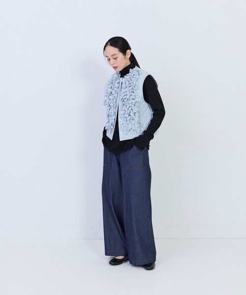 conges payes ADIEU TRISTESSE（コンジェ ペイエ アデュートリステス）の「コットンボイルフリンジジレ（ベスト・レディース・チャコールグレー/ブルー・38）」の4枚目の写真