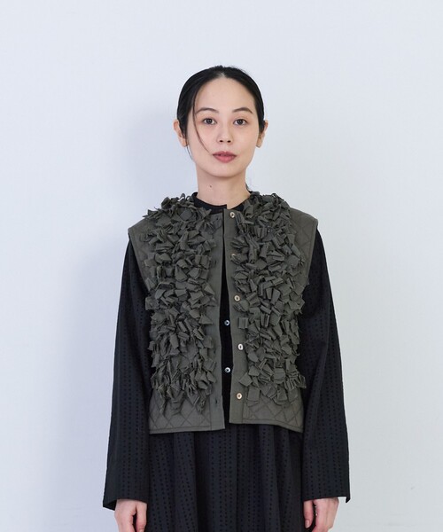 conges payes ADIEU TRISTESSE（コンジェ ペイエ アデュートリステス）の「コットンボイルフリンジジレ（ベスト・レディース・チャコールグレー/ブルー・38）」の8枚目の写真