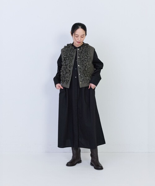 conges payes ADIEU TRISTESSE（コンジェ ペイエ アデュートリステス）の「コットンボイルフリンジジレ（ベスト・レディース・チャコールグレー/ブルー・38）」の9枚目の写真