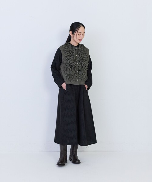 conges payes ADIEU TRISTESSE（コンジェ ペイエ アデュートリステス）の「コットンボイルフリンジジレ（ベスト・レディース・チャコールグレー/ブルー・38）」の10枚目の写真