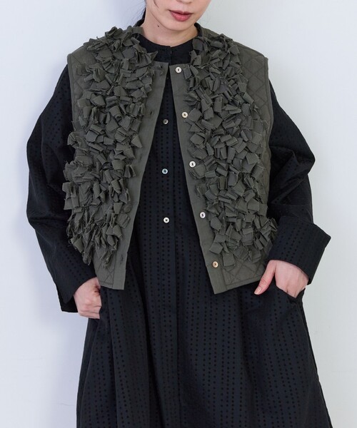 conges payes ADIEU TRISTESSE（コンジェ ペイエ アデュートリステス）の「コットンボイルフリンジジレ（ベスト・レディース・チャコールグレー/ブルー・38）」の13枚目の写真