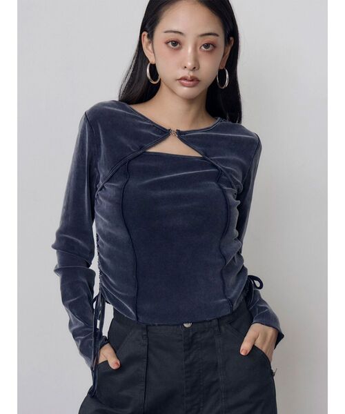 MURUA(ムルーア)の「シアーベロアホックトップス(Tシャツ/カットソー・レディース・ブルー/ブラウン/ブラック・FREE)」の1枚目の写真