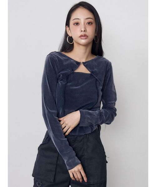 MURUA(ムルーア)の「シアーベロアホックトップス(Tシャツ/カットソー・レディース・ブルー/ブラウン/ブラック・FREE)」の5枚目の写真