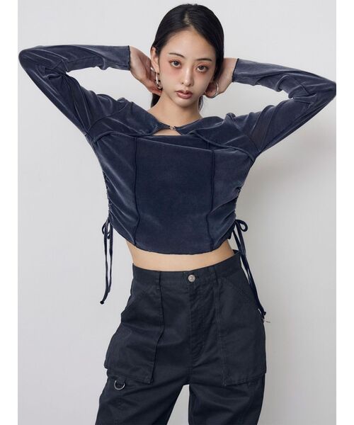MURUA(ムルーア)の「シアーベロアホックトップス(Tシャツ/カットソー・レディース・ブルー/ブラウン/ブラック・FREE)」の6枚目の写真
