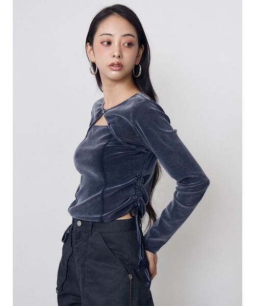 MURUA(ムルーア)の「シアーベロアホックトップス(Tシャツ/カットソー・レディース・ブルー/ブラウン/ブラック・FREE)」の7枚目の写真