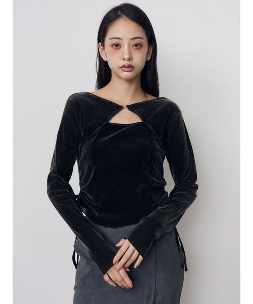 MURUA(ムルーア)の「シアーベロアホックトップス(Tシャツ/カットソー・レディース・ブルー/ブラウン/ブラック・FREE)」の14枚目の写真