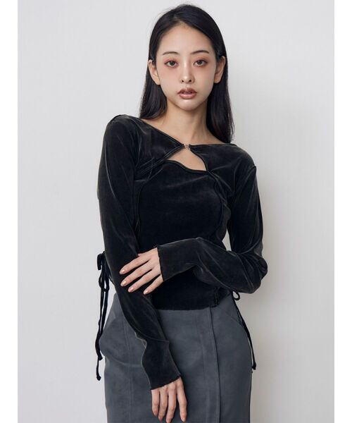 MURUA(ムルーア)の「シアーベロアホックトップス(Tシャツ/カットソー・レディース・ブルー/ブラウン/ブラック・FREE)」の15枚目の写真