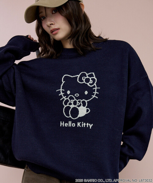 PUBLUX(パブリュクス)の「PUBLUX/パブリュクス ”HELLO KITTY/ハローキティ” アート ジャガード ニット 限定展開(ニット/セーター・レディース・ネイビー/オフホワイト/グレー・フリ-)」の3枚目の写真