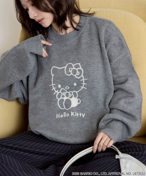 PUBLUX(パブリュクス)の「PUBLUX/パブリュクス ”HELLO KITTY/ハローキティ” アート ジャガード ニット 限定展開(ニット/セーター・レディース・ネイビー/オフホワイト/グレー・フリ-)」の1枚目の写真