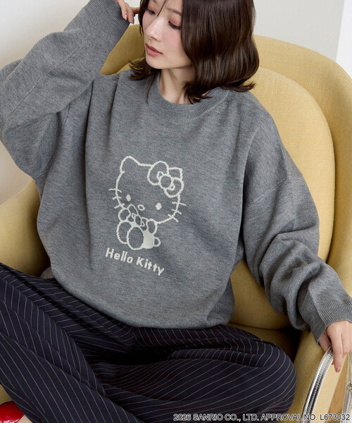 PUBLUX(パブリュクス)の「PUBLUX/パブリュクス ”HELLO KITTY/ハローキティ” アート ジャガード ニット 限定展開(ニット/セーター・レディース・ネイビー/オフホワイト/グレー・フリ-)」の5枚目の写真