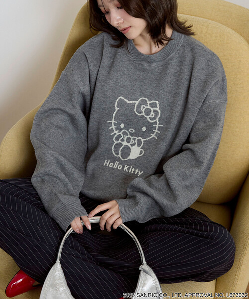PUBLUX(パブリュクス)の「PUBLUX/パブリュクス ”HELLO KITTY/ハローキティ” アート ジャガード ニット 限定展開(ニット/セーター・レディース・ネイビー/オフホワイト/グレー・フリ-)」の8枚目の写真