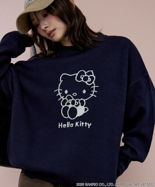 PUBLUX(パブリュクス)の「PUBLUX/パブリュクス ”HELLO KITTY/ハローキティ” アート ジャガード ニット 限定展開(ニット/セーター・レディース・ネイビー/オフホワイト/グレー・フリ-)」の10枚目の写真