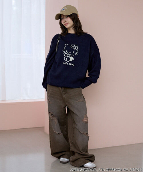 PUBLUX(パブリュクス)の「PUBLUX/パブリュクス ”HELLO KITTY/ハローキティ” アート ジャガード ニット 限定展開(ニット/セーター・レディース・ネイビー/オフホワイト/グレー・フリ-)」の13枚目の写真